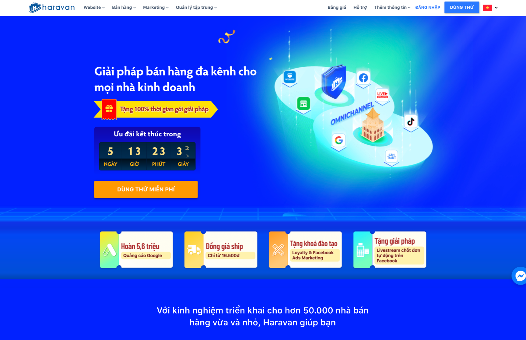 Giao diện website của Haravan