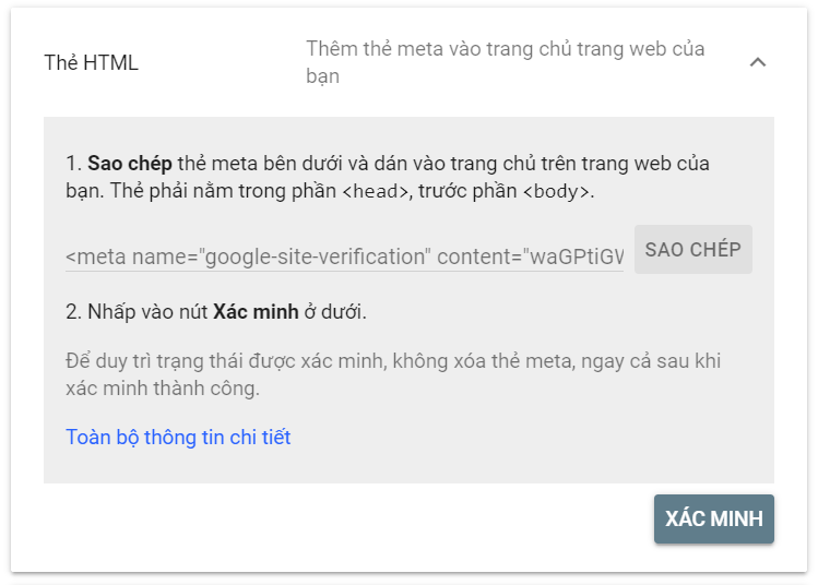 Xác minh qua thẻ HTML