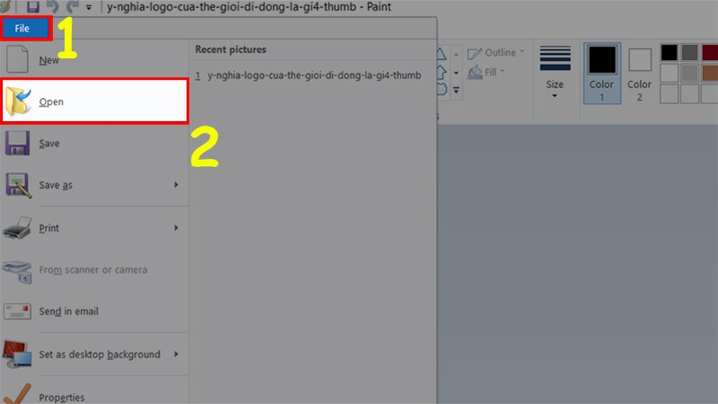 Mở ảnh cần xử lý trong Paint