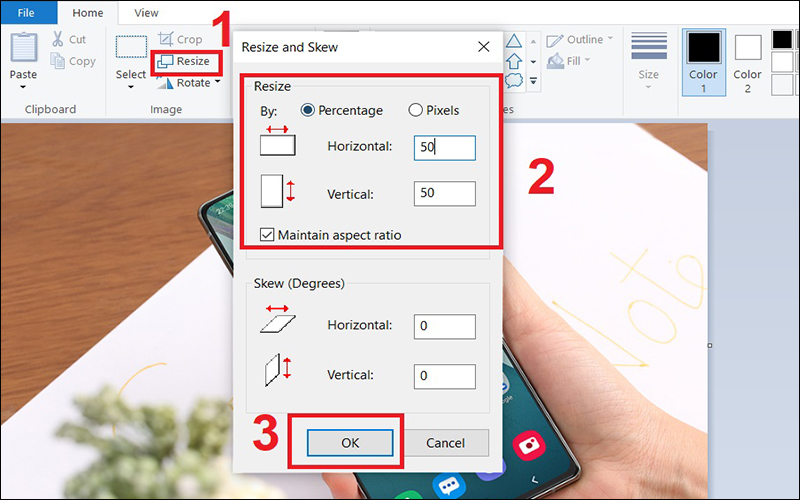 Tại giao diện này chọn Percentage để tối ưu kích cỡ ảnh