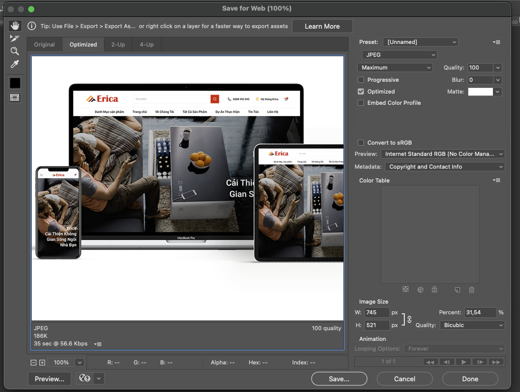 Định dạng jpeg được ưa thích trong xuất ảnh cho website