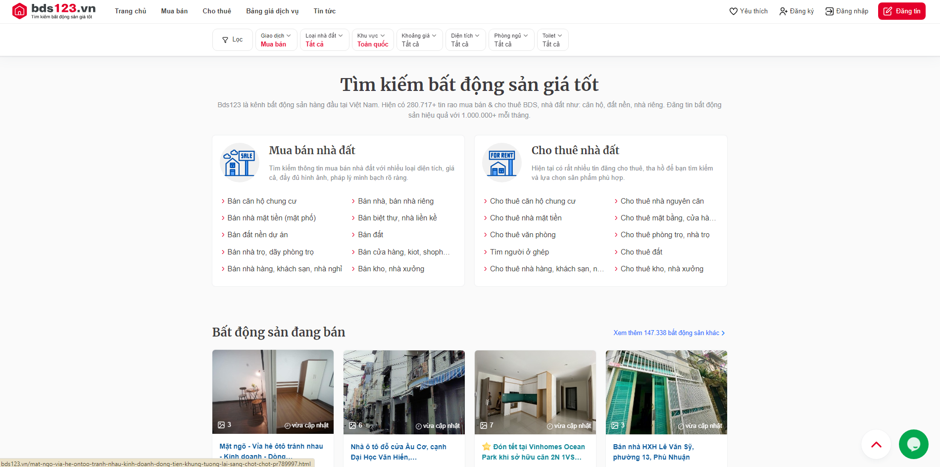 Thiết kế website bất động sản như bds123.vn