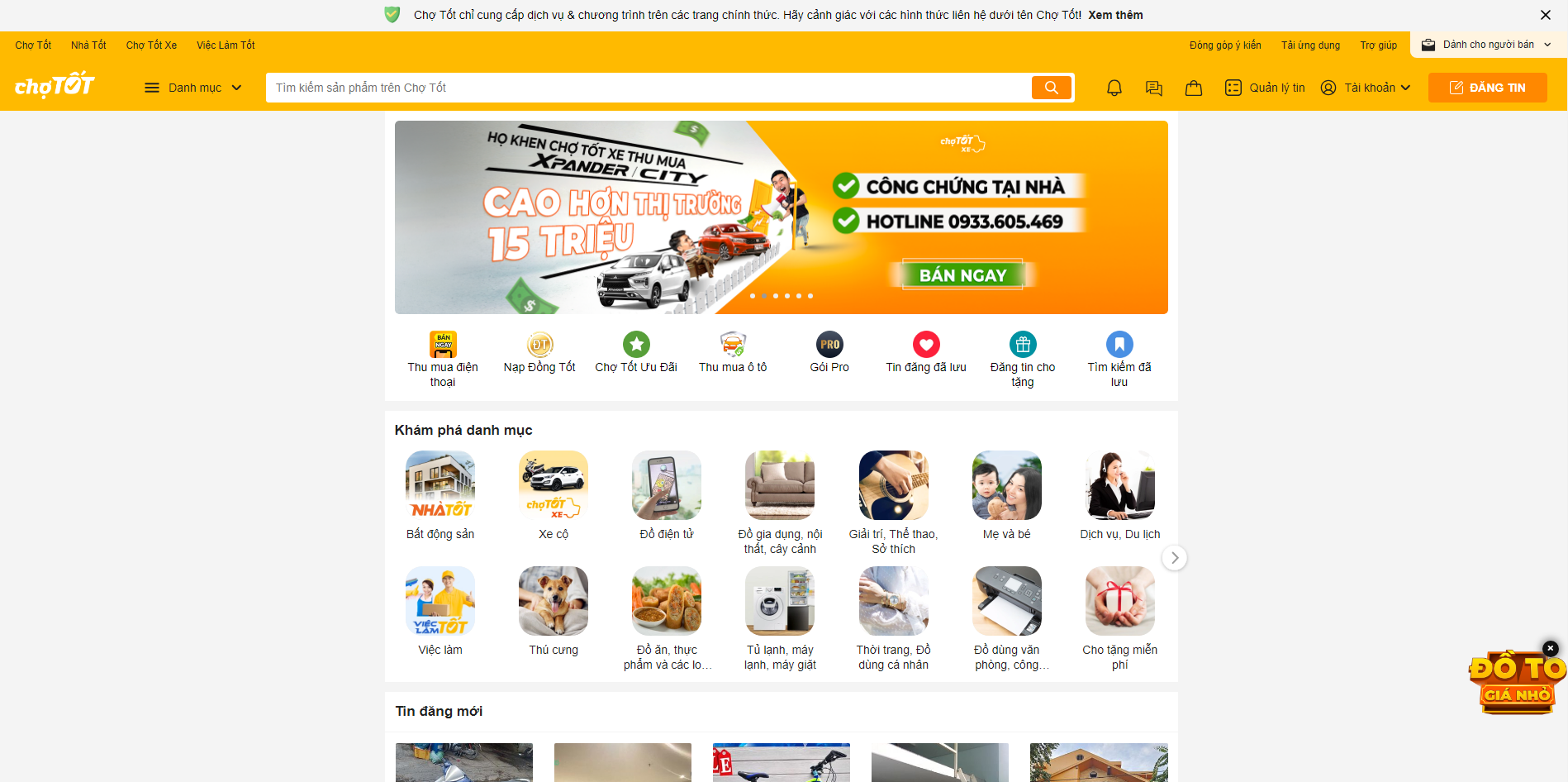 Dịch vụ thiết kế website Chợ TMĐT Số Chotot.vn