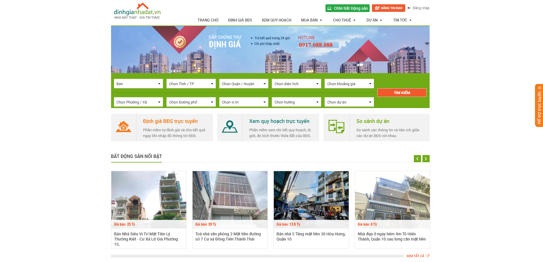 Dịch vụ thiết kế website Sàn giao dịch bất động sản Dinhgianhadat.vn