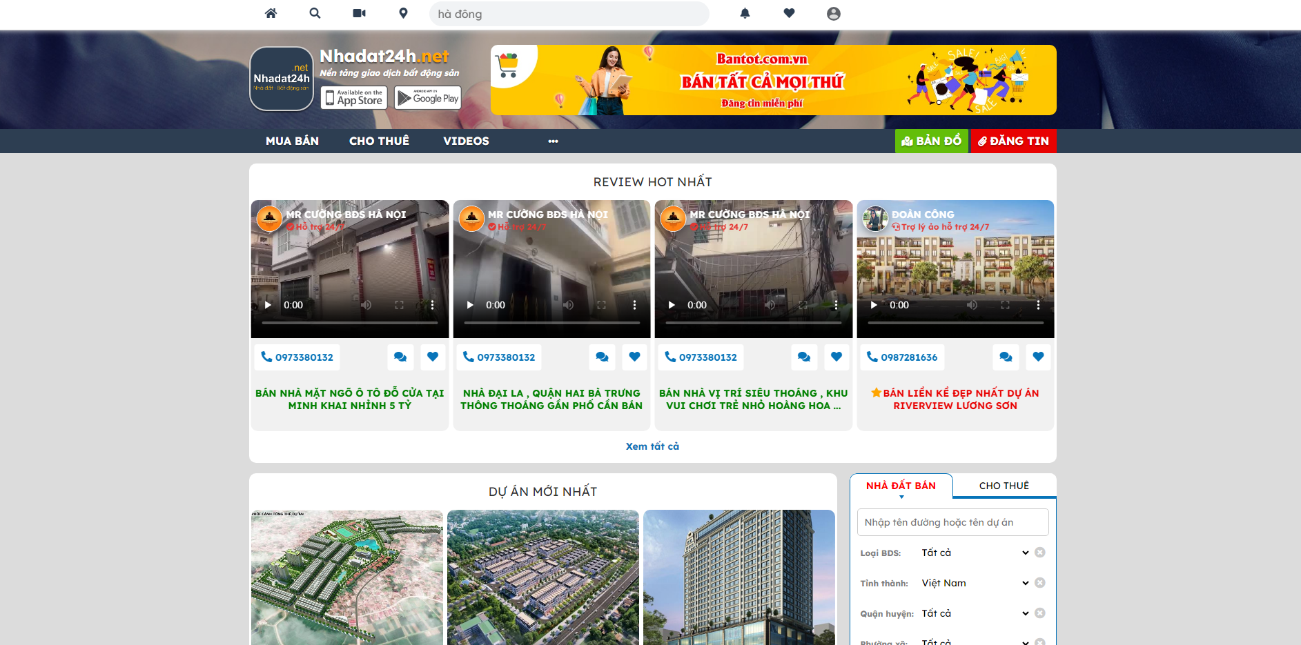 Dịch vụ thiết kế website Sàn giao dịch bất động sản Nhadat24h.net