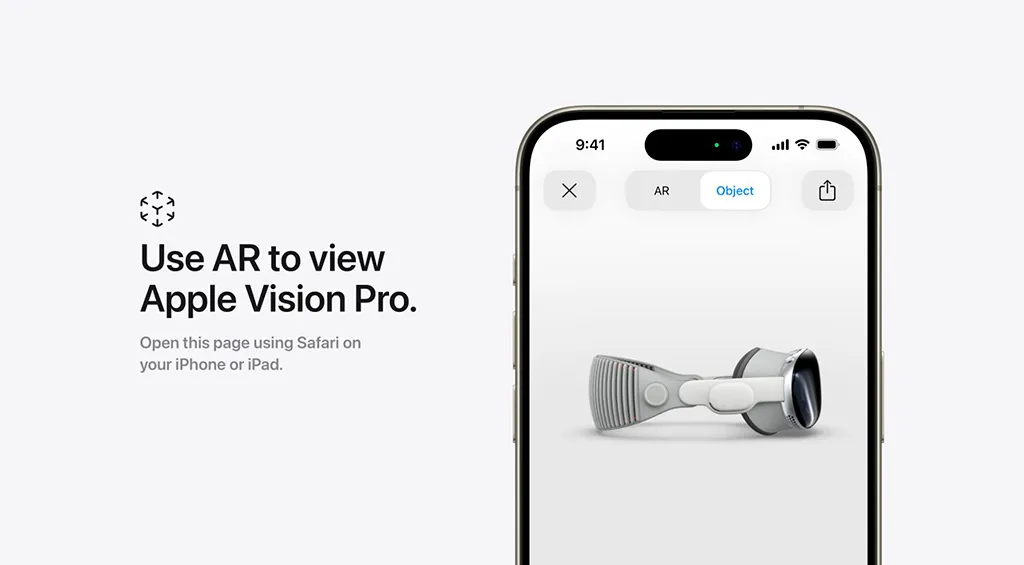 Sử dụng tính năng AR trên website để xem Apple Vision Pro