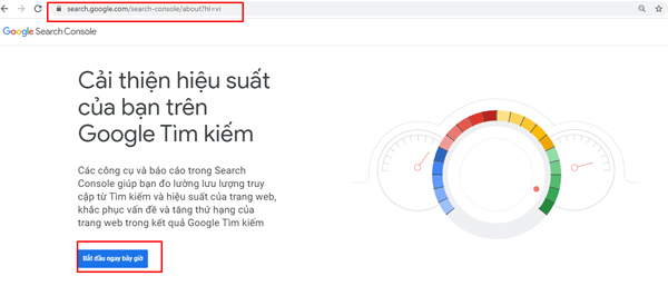 Giao diện trang chủ Google Search Console