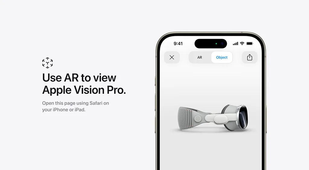 Sử dụng tính năng AR trên website để xem Apple Vision Pro