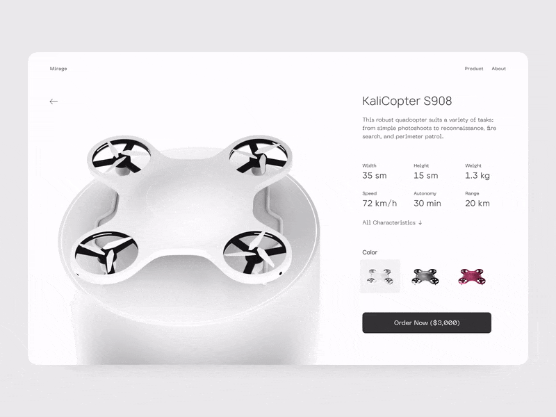 Quadcopter E-Commerce Store với hiệu ứng chuyển động 3D trên website bởi Conceptzilla